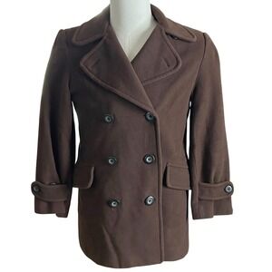 Wms Mocha Mousse Double Breasted Wool Blend Pea Coat M Tailored Capsule Wardrobe